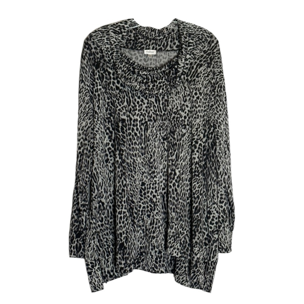 Avenue Cowl Neck 3X Pullover Sweater Gray Leopard Print Size 22/24 Lightweight